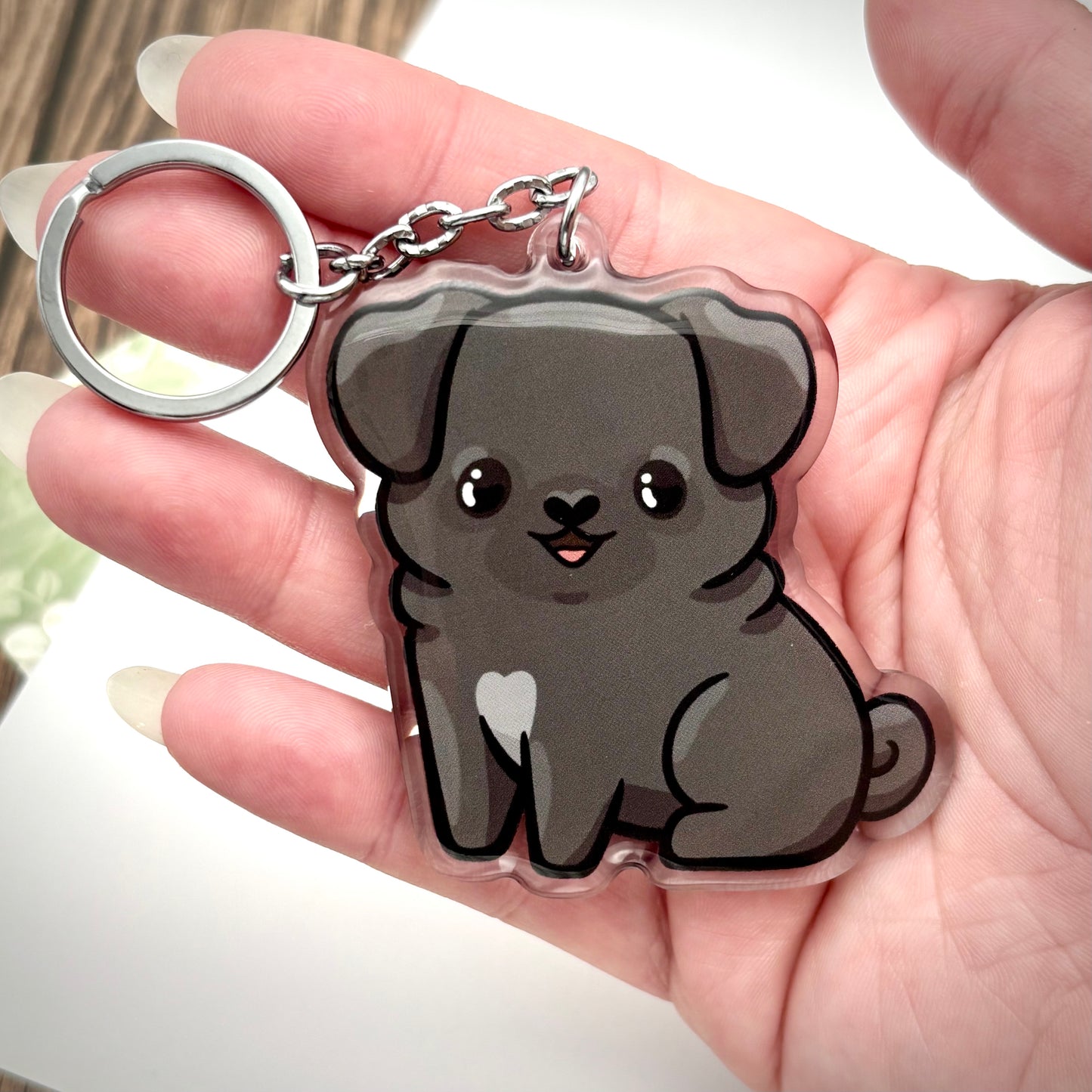 Pug Dog Cute Acrylic Keychain || Colors: White, Fawn, Apricot, Merle / Brindle, Black