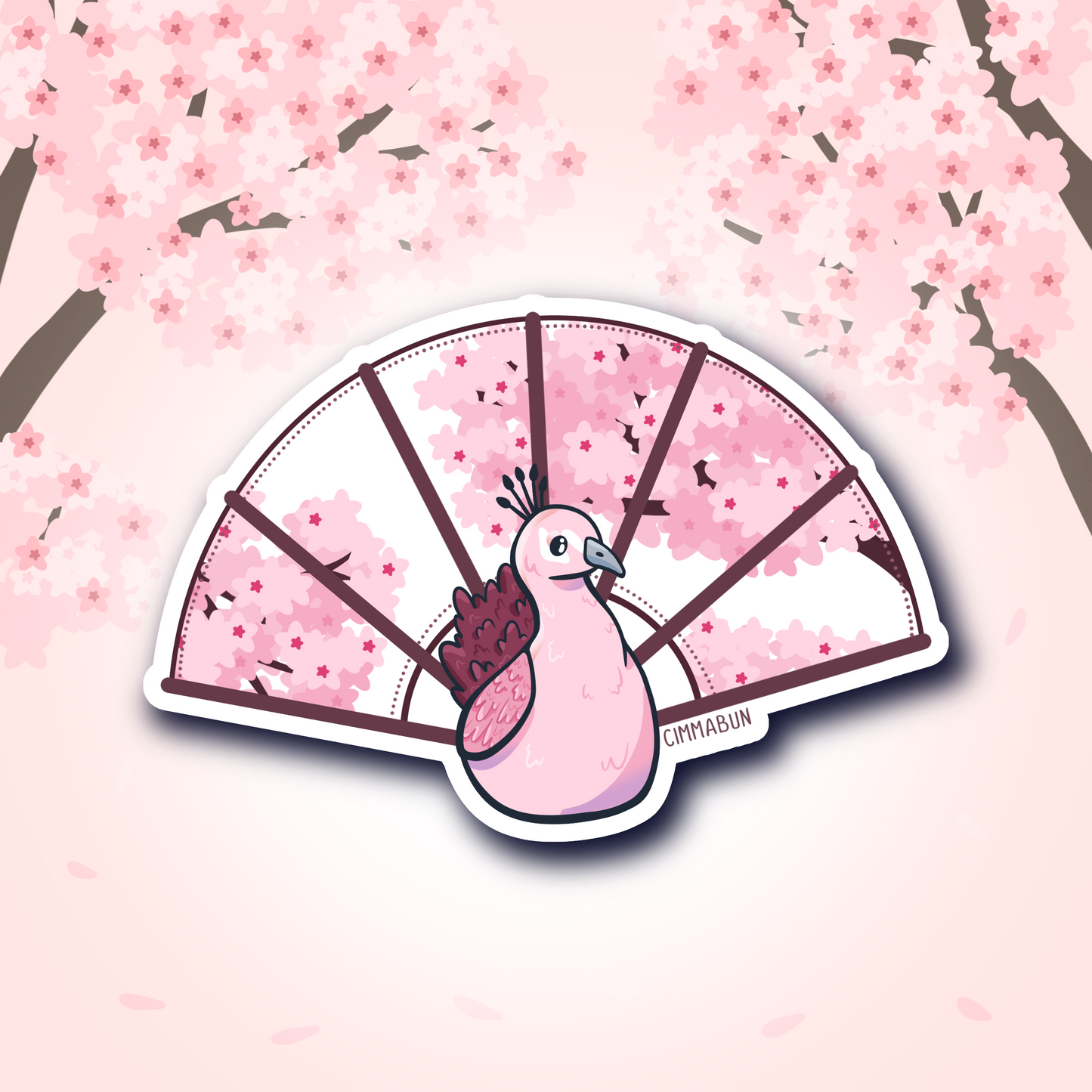 Sakura Cherry Blossom Fan Peacock 2.7” Cute Vinyl Sticker