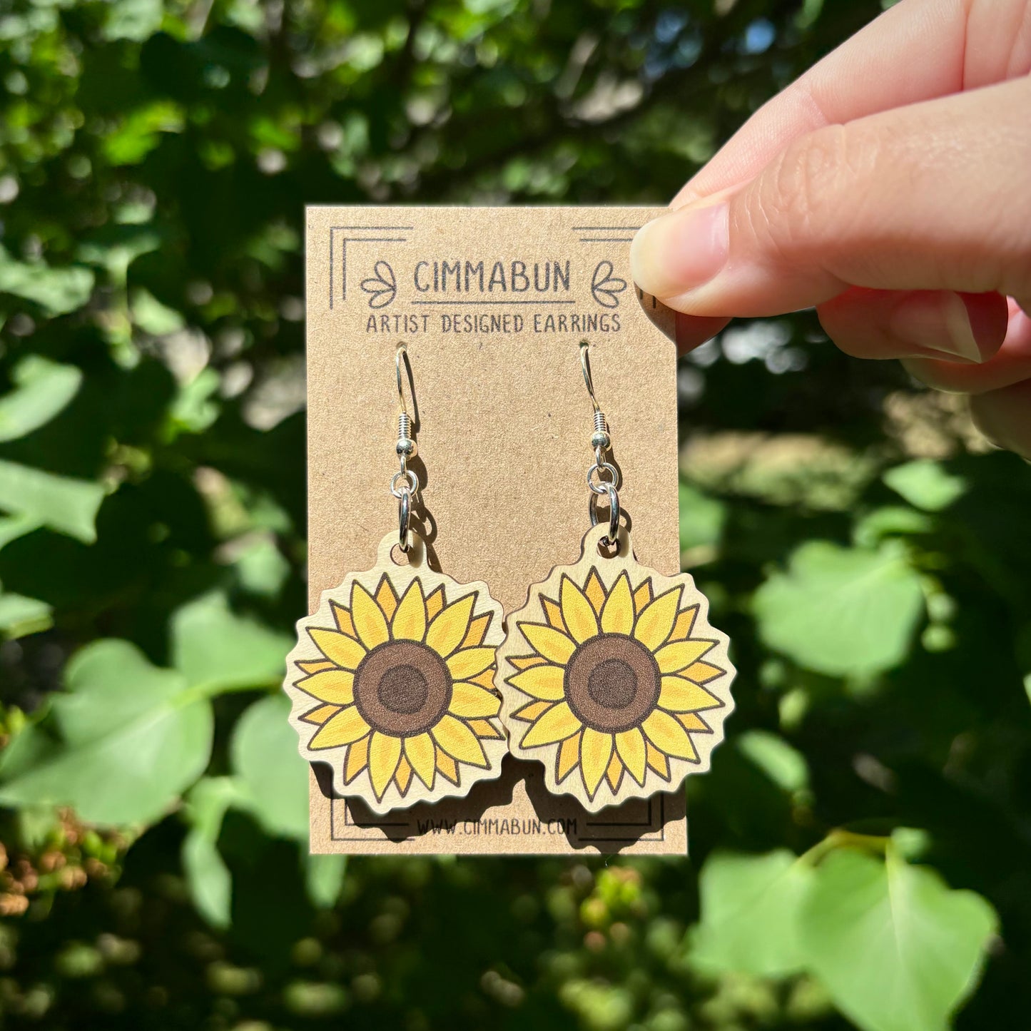 Sunflower Earrings (Synthetic Wood, Lightweight, Sensitive Skin Friendly)