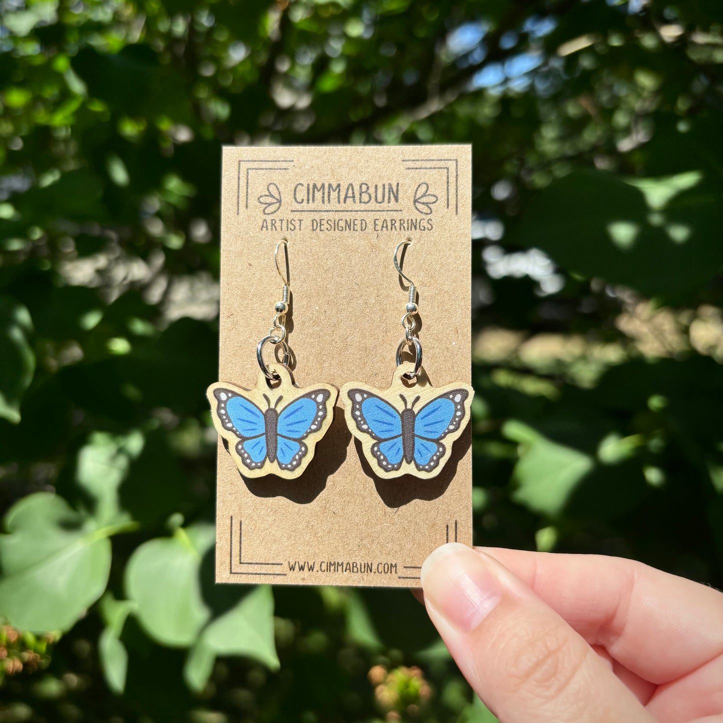 Blue Butterfly Earrings (Synthetic Wood, Lightweight, Sensitive Skin Friendly)