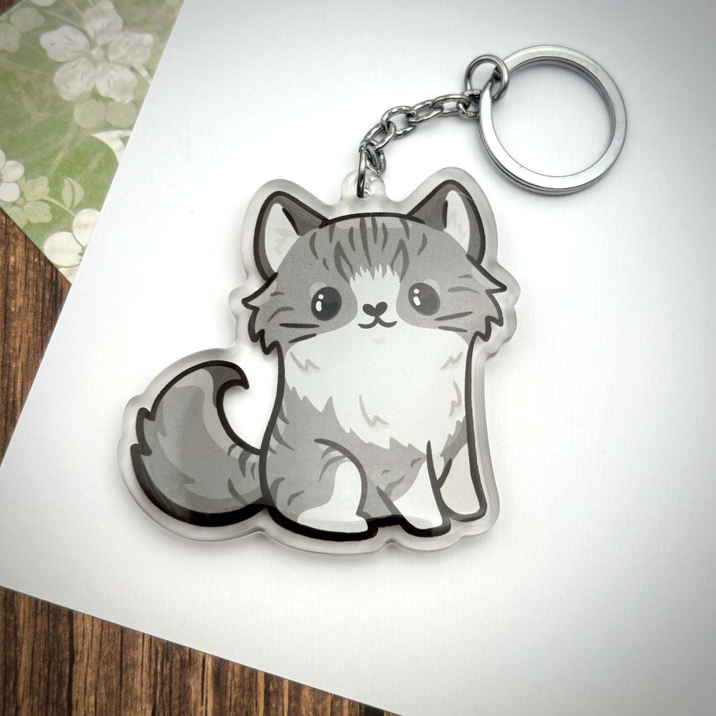 Long Hair Cat Cute Acrylic Keychains || Black, White, Blue Ragdoll, Flamepoint, Gray and White