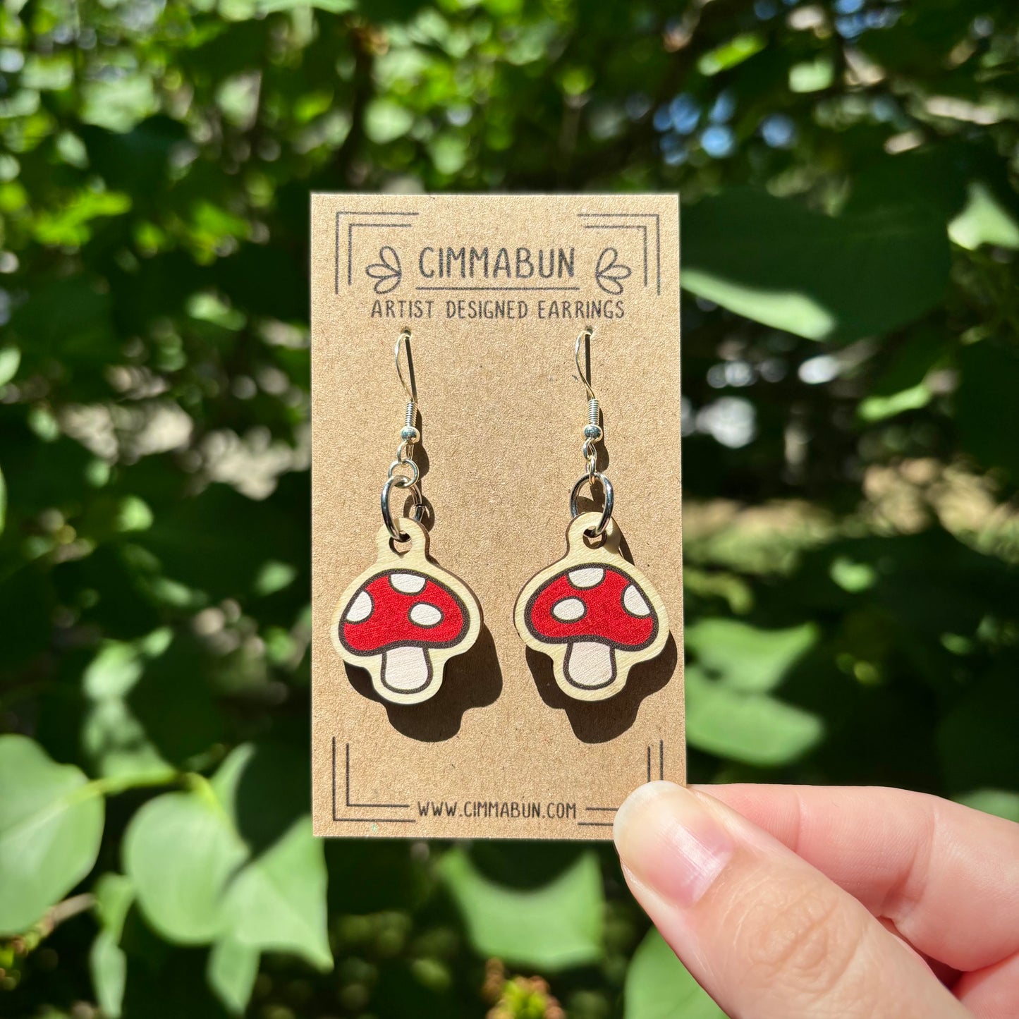 Red Mushroom Earrings (Synthetic Wood, Lightweight, Sensitive Skin Friendly)