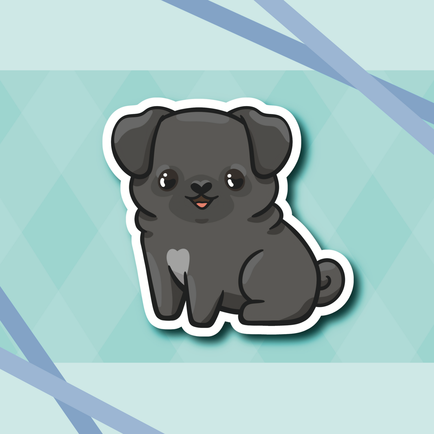 Pug Dog Cute 2.7" Vinyl Sticker || Colors: White, Fawn, Apricot, Brindle or Merle, Black