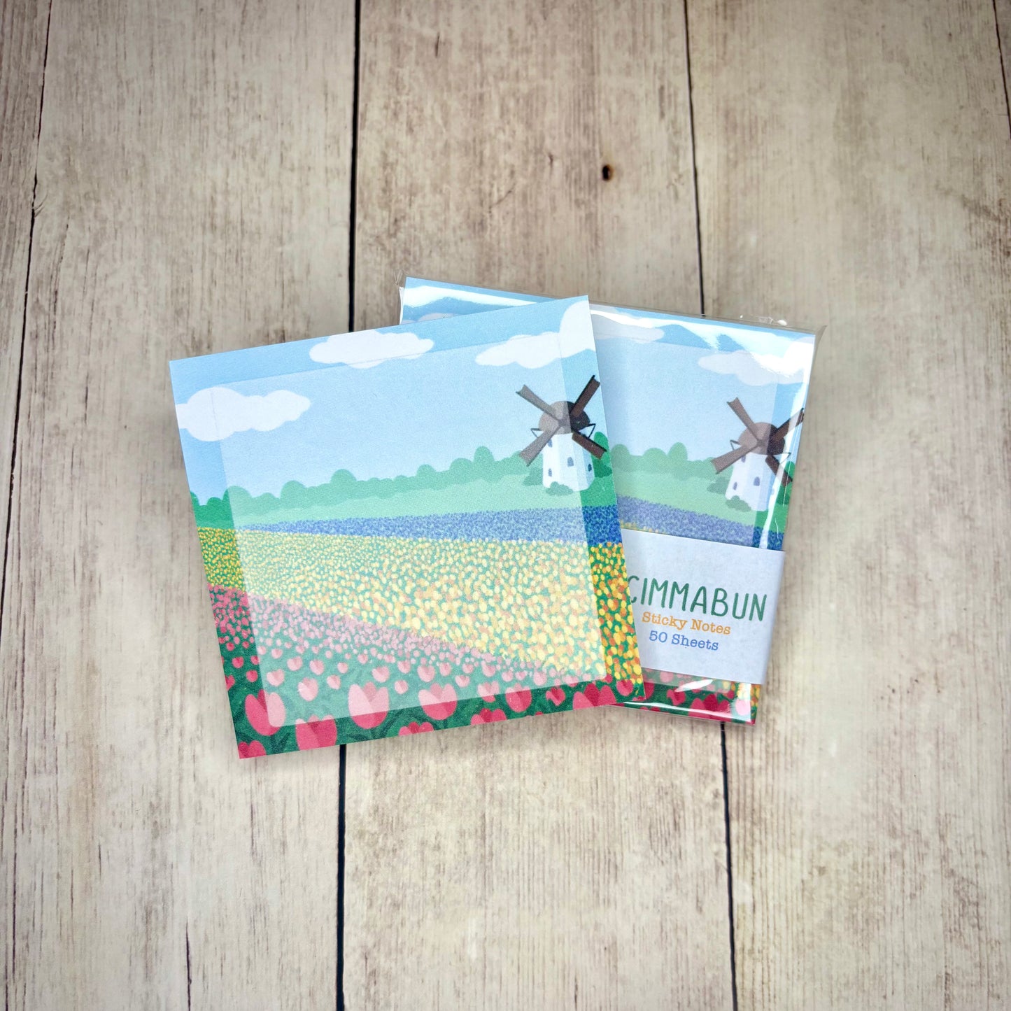 Tulip Field and Windmill Cute Spring Sticky Notes Stationery