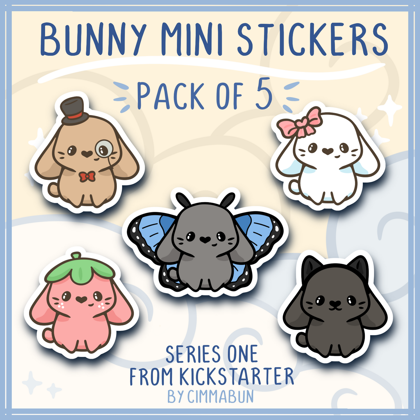 Kickstarter Bunnies Cute Mini Stickers (Set of 5)