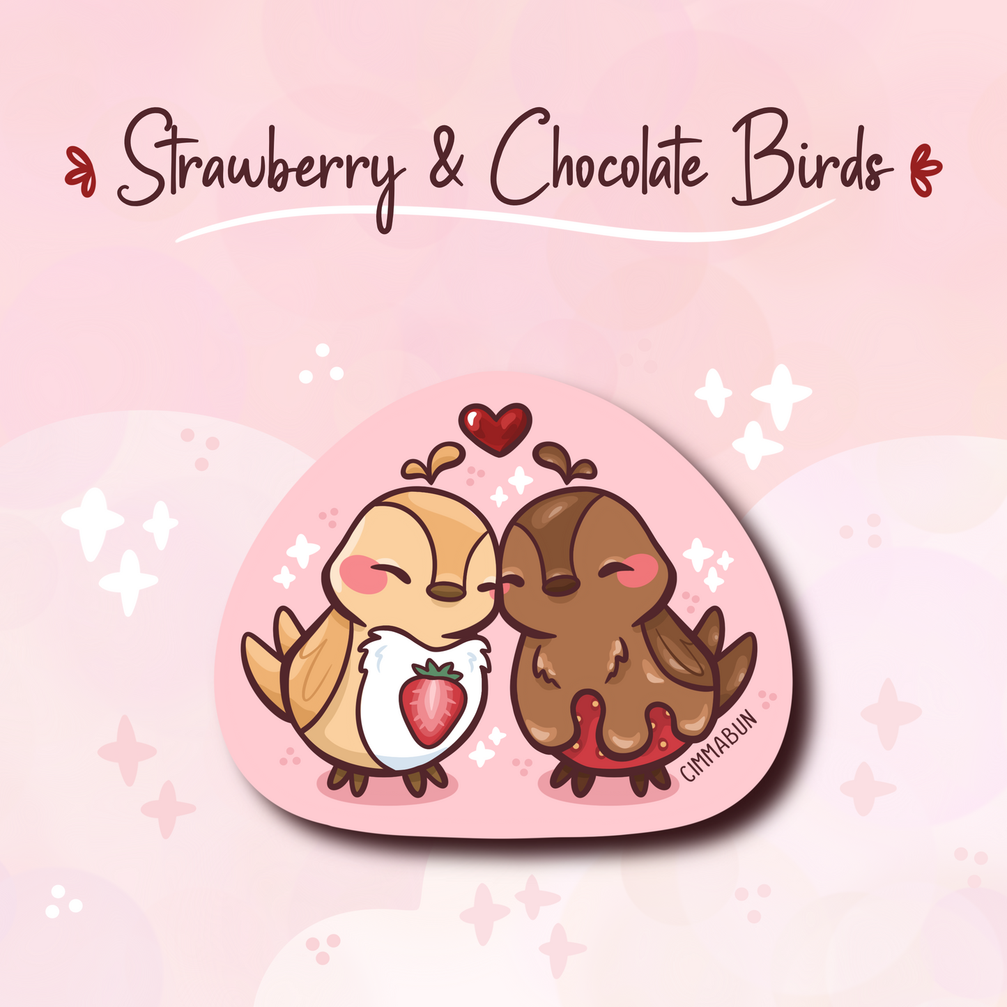 Strawberry and Chocolate Birds 2.5” Cute Vinyl Sticker