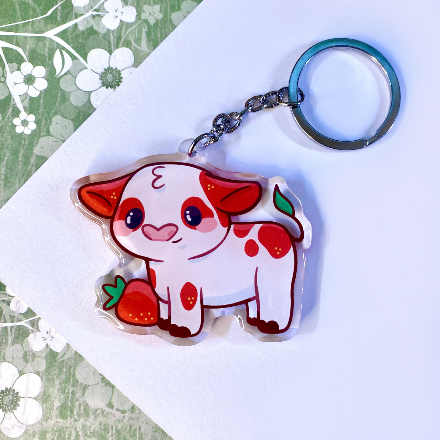Strawberry Cow Cute Acrylic Keychain