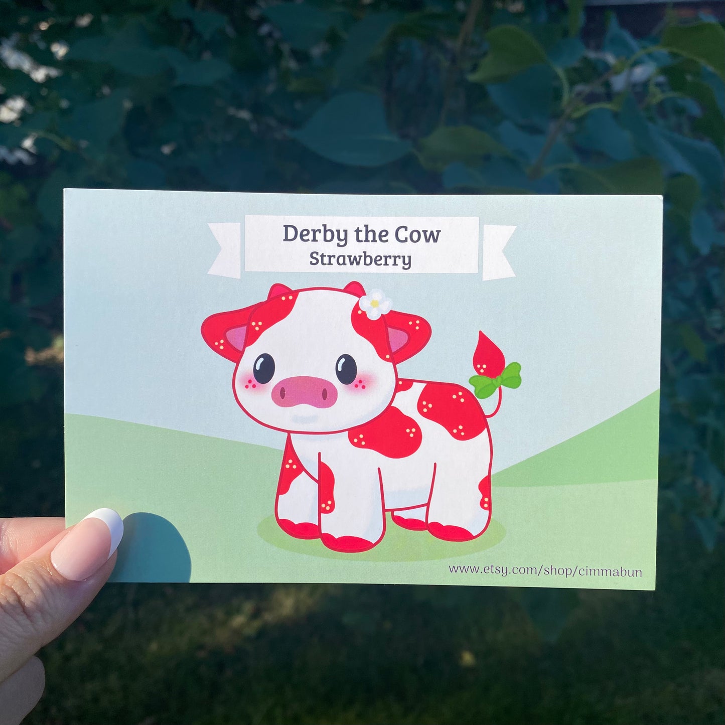 Strawberry Derby the Cow Cute 4x6 Art Print