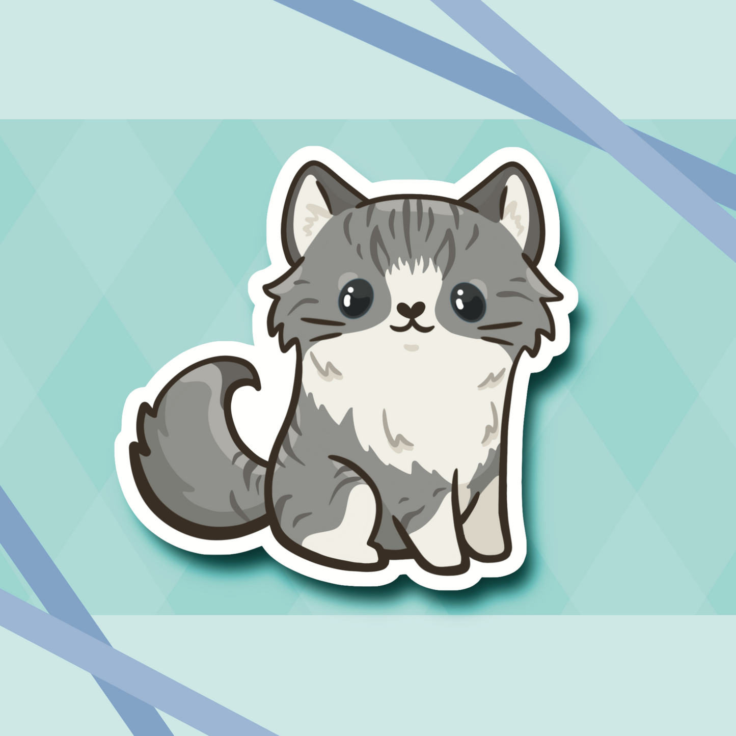 Long Hair Cat 2.7” Cute Vinyl Stickers: Black, White, Seal Point / Blue Ragdoll, Flame Point