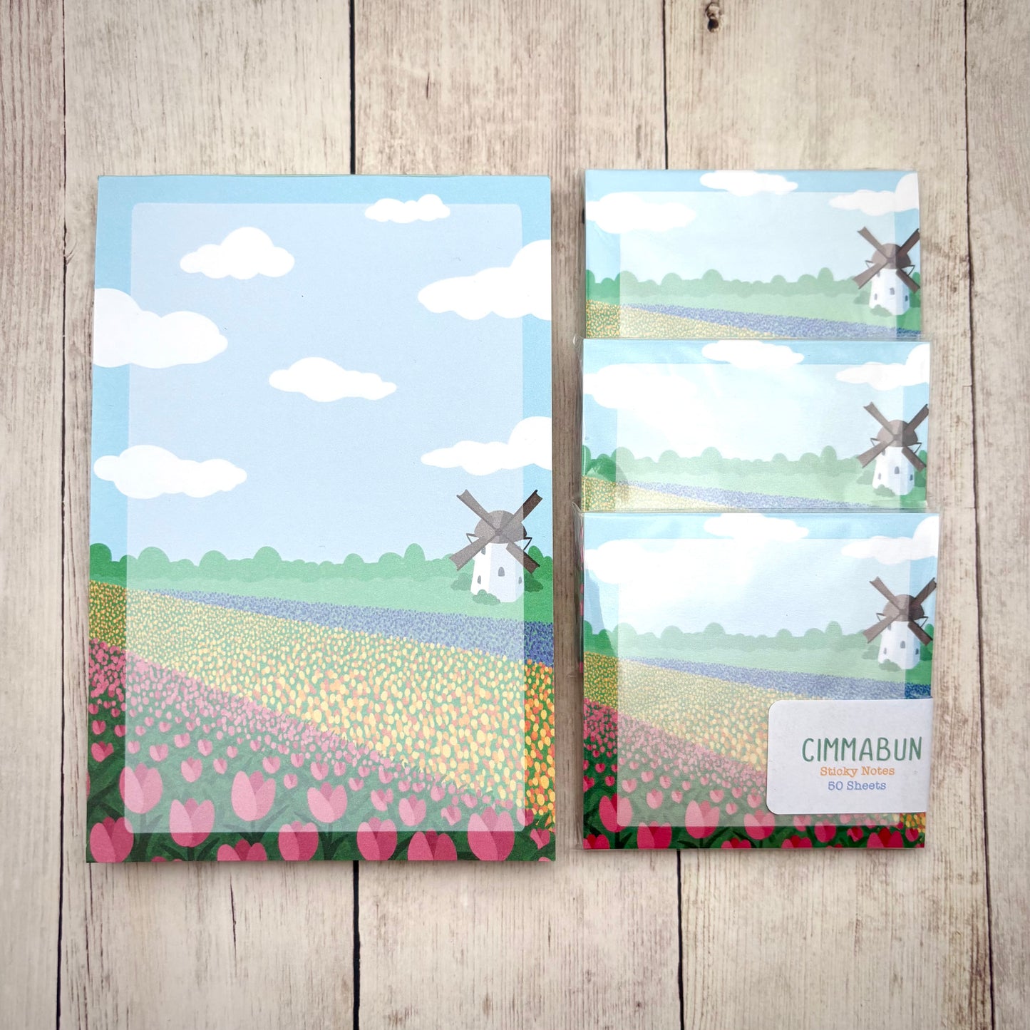 Tulip Field 4x6 Notepad / 3x3 Sticky Notes (Stationery)