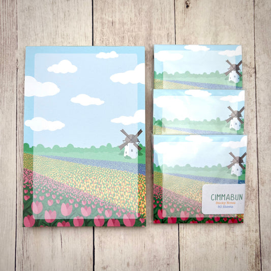 Tulip Field 4x6 Notepad / 3x3 Sticky Notes (Stationery)