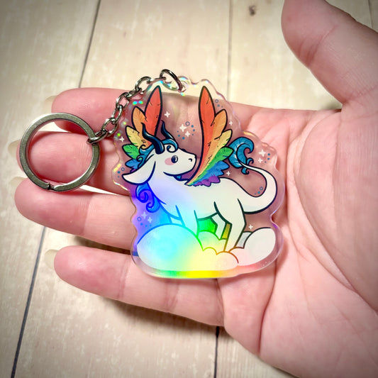 Rainbow Sky Dragon Acrylic Keychain with an Iridescent Finish