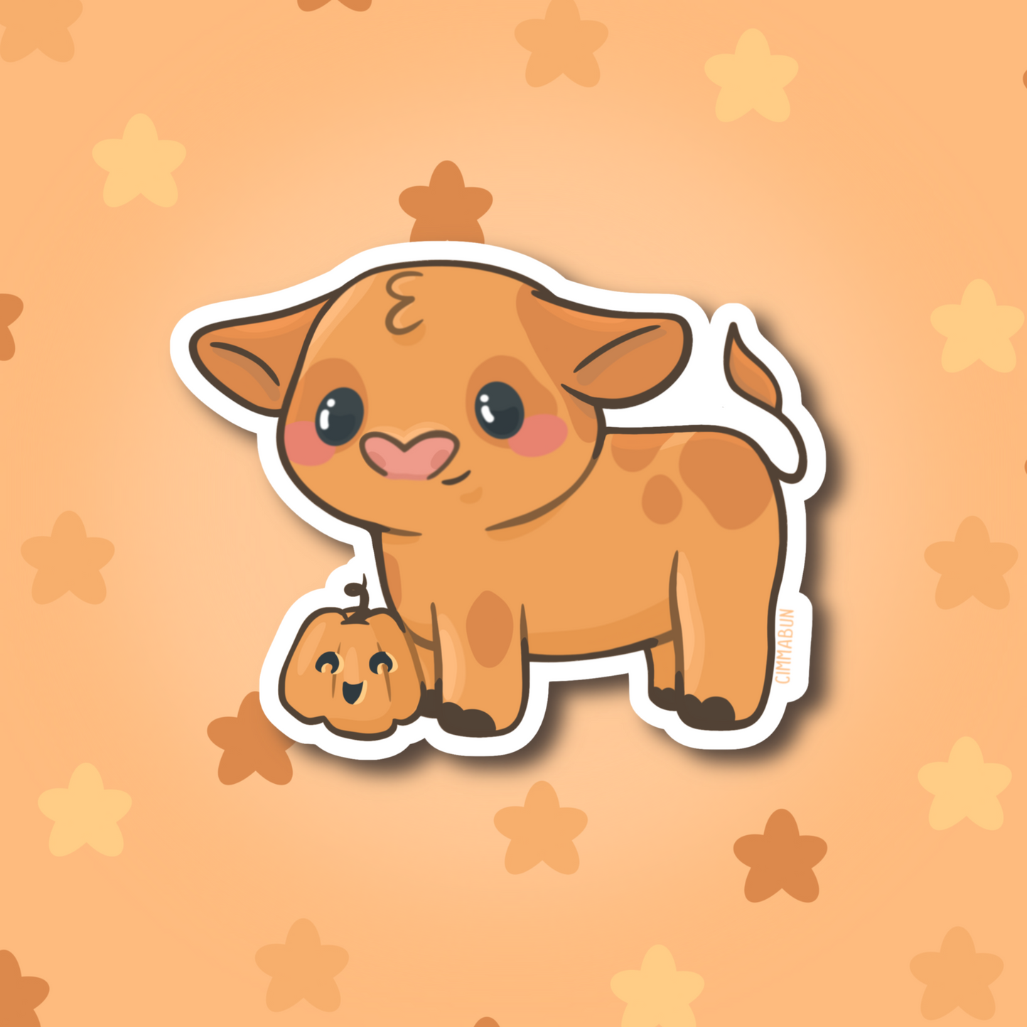 Halloween Pumpkin Cow (Jack-o-Lantern) 3” Cute Vinyl Sticker