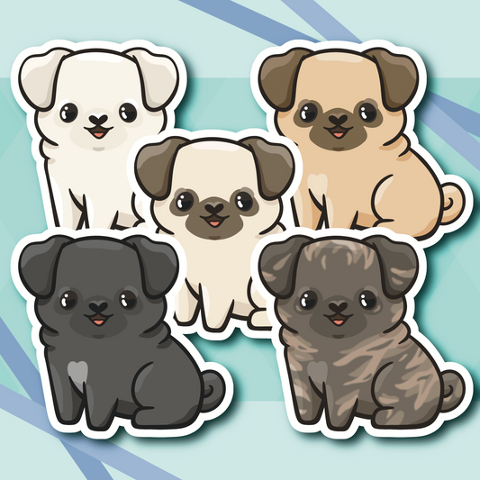 Pug Dog Cute 2.7" Vinyl Sticker || Colors: White, Fawn, Apricot, Brindle or Merle, Black