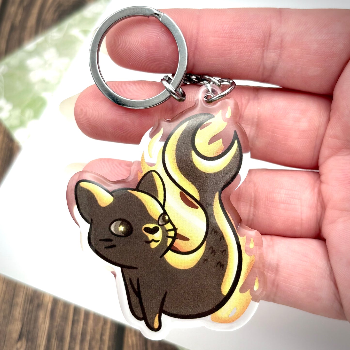 Fire Mermaid Cat Cute Acrylic Keychain