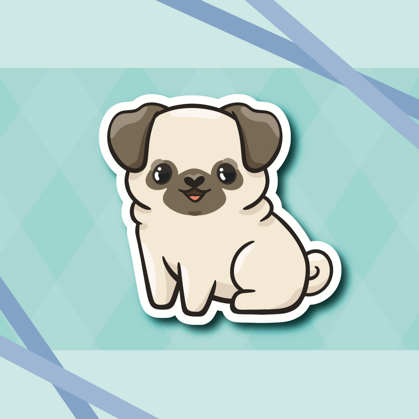 Pug Dog Cute 2.7" Vinyl Sticker || Colors: White, Fawn, Apricot, Brindle or Merle, Black