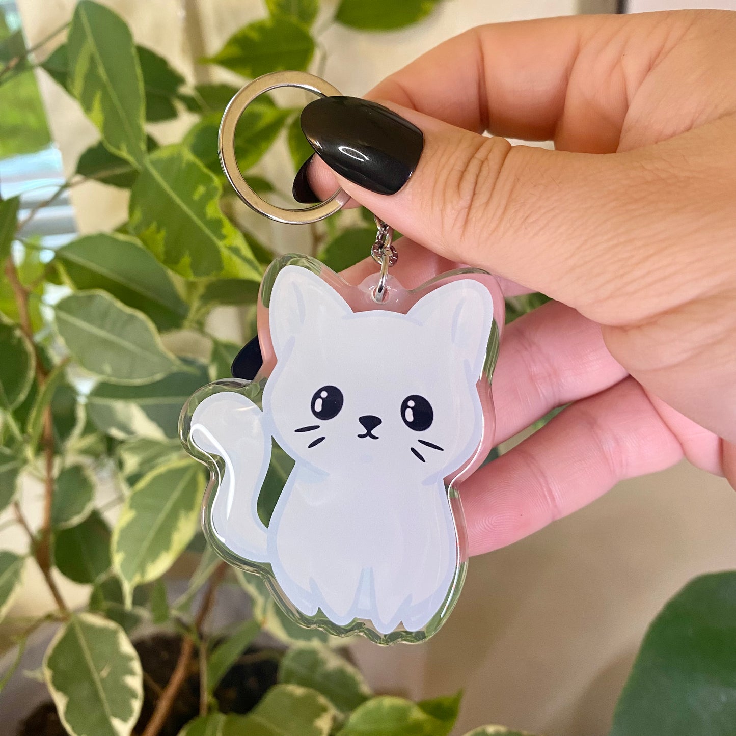 White Cat Cute Acrylic Keychaini