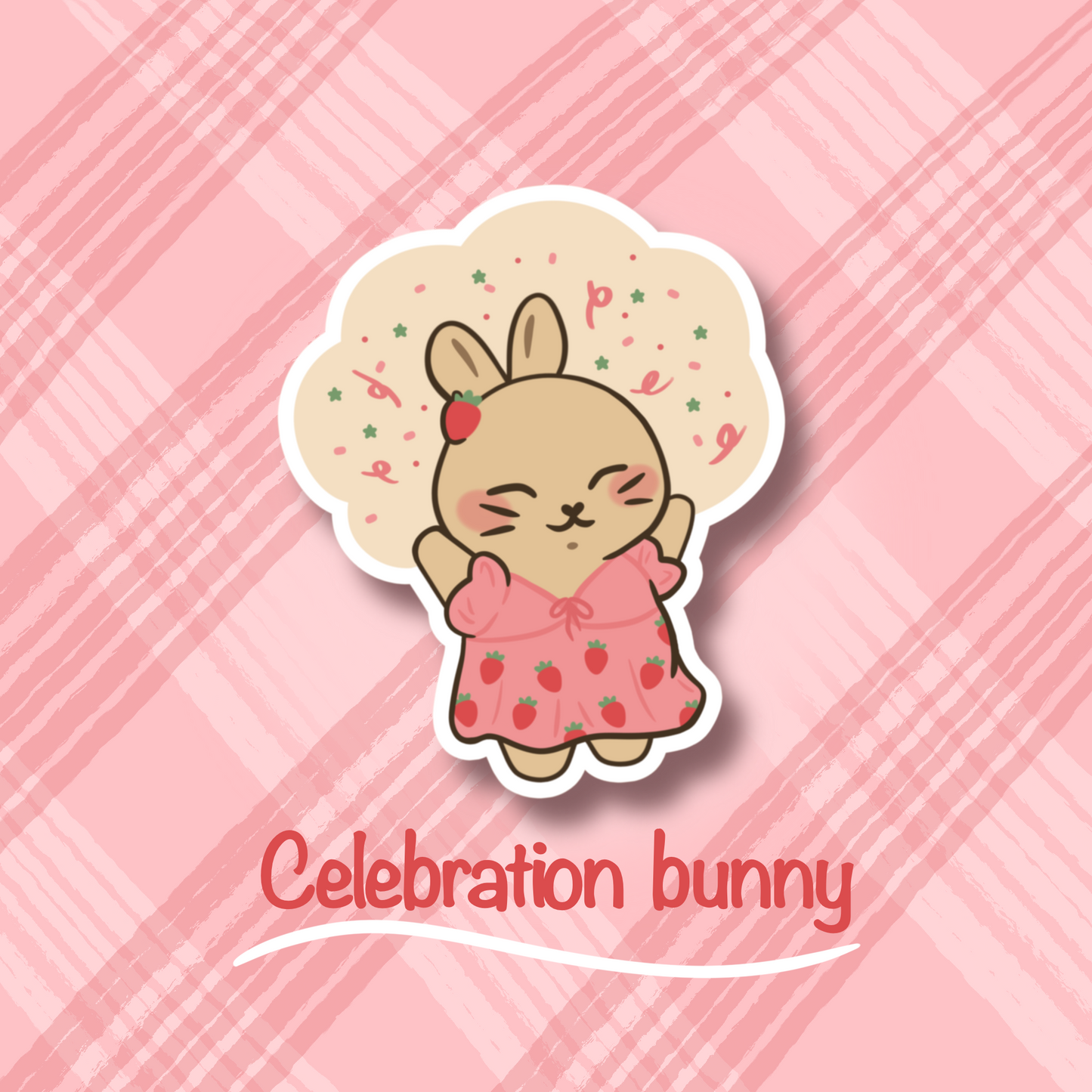 Celebration Strawberry Dress Bunny 2.5” Cute Vinyl Sticker