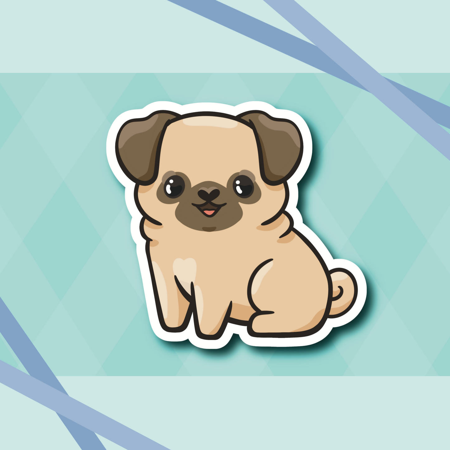 Pug Dog Cute 2.7" Vinyl Sticker || Colors: White, Fawn, Apricot, Brindle or Merle, Black