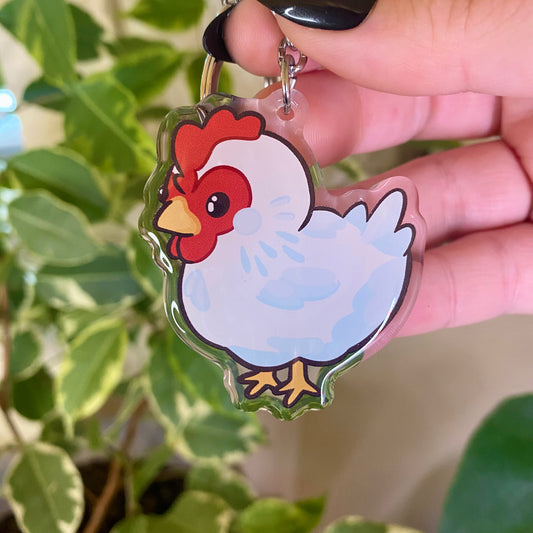 White Chicken Cute Acrylic Keychain