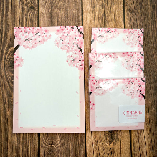 Sakura Cherry Blossom Trees 4x6 Notepad / 3x3 Sticky Notes (Stationery)