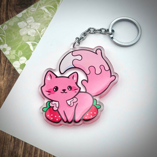Strawberry Milk Cat Cute Acrylic Keychain