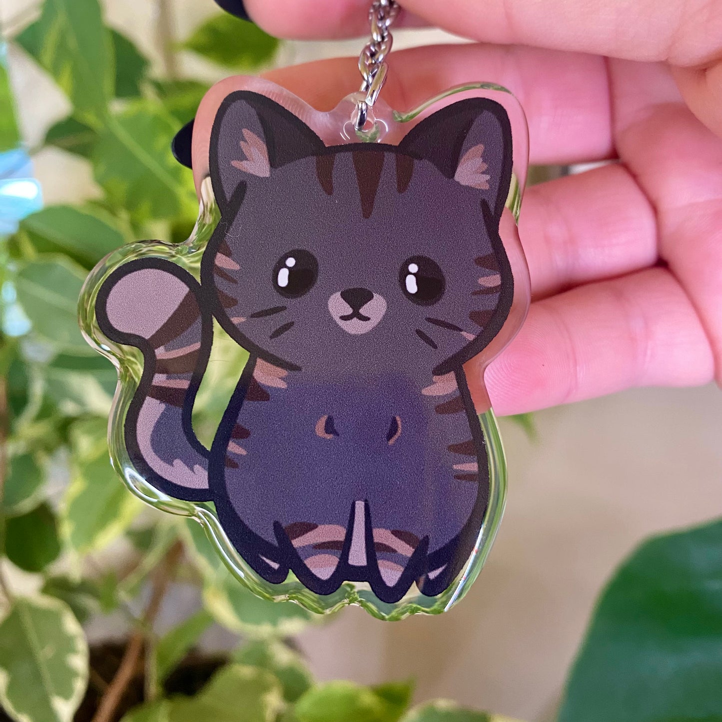 Gray Tabby Cat Cute Acrylic Keychain