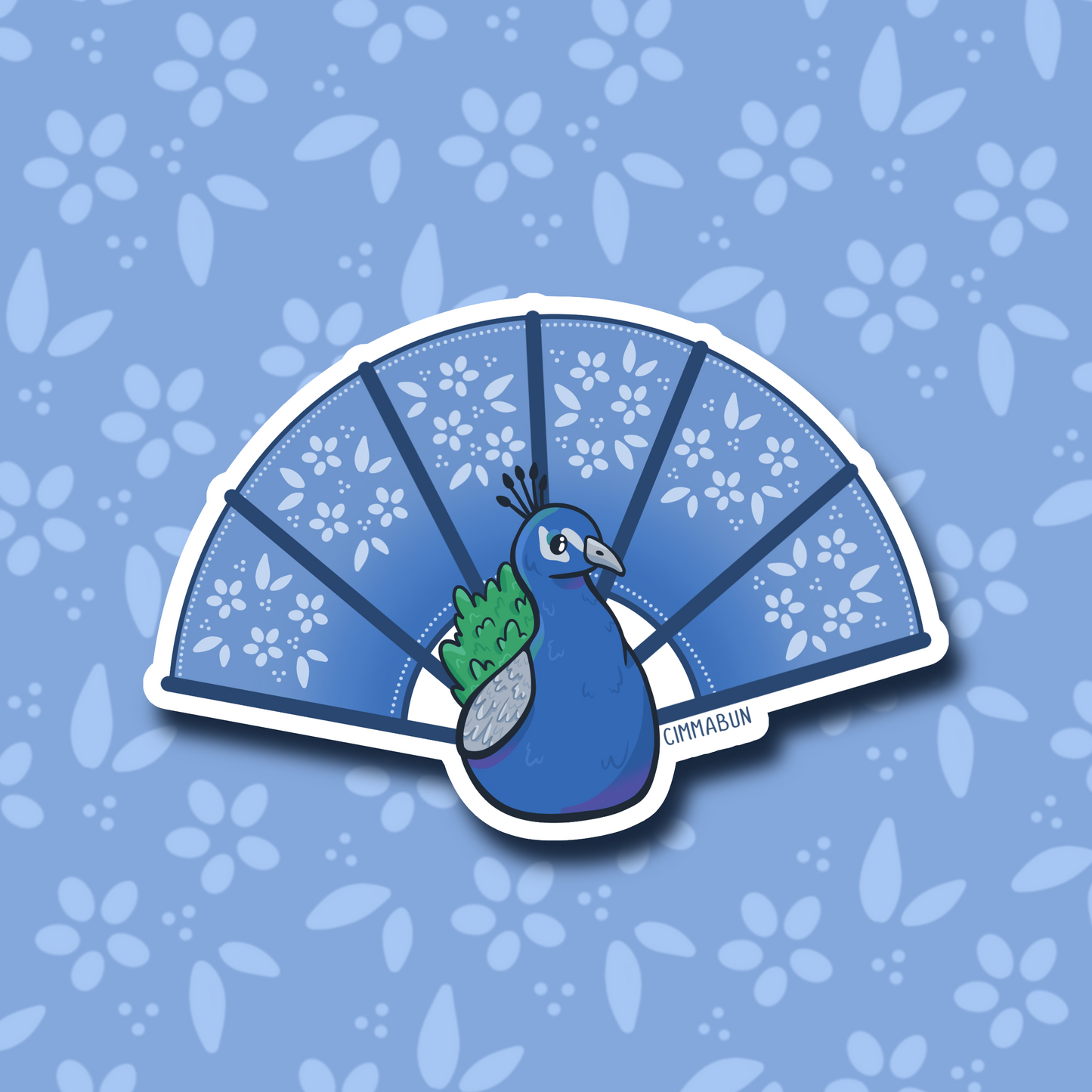 Blue Floral Fan Peacock 2.7” Cute Vinyl Sticker