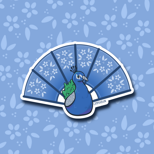 Blue Floral Fan Peacock 2.7” Cute Vinyl Sticker