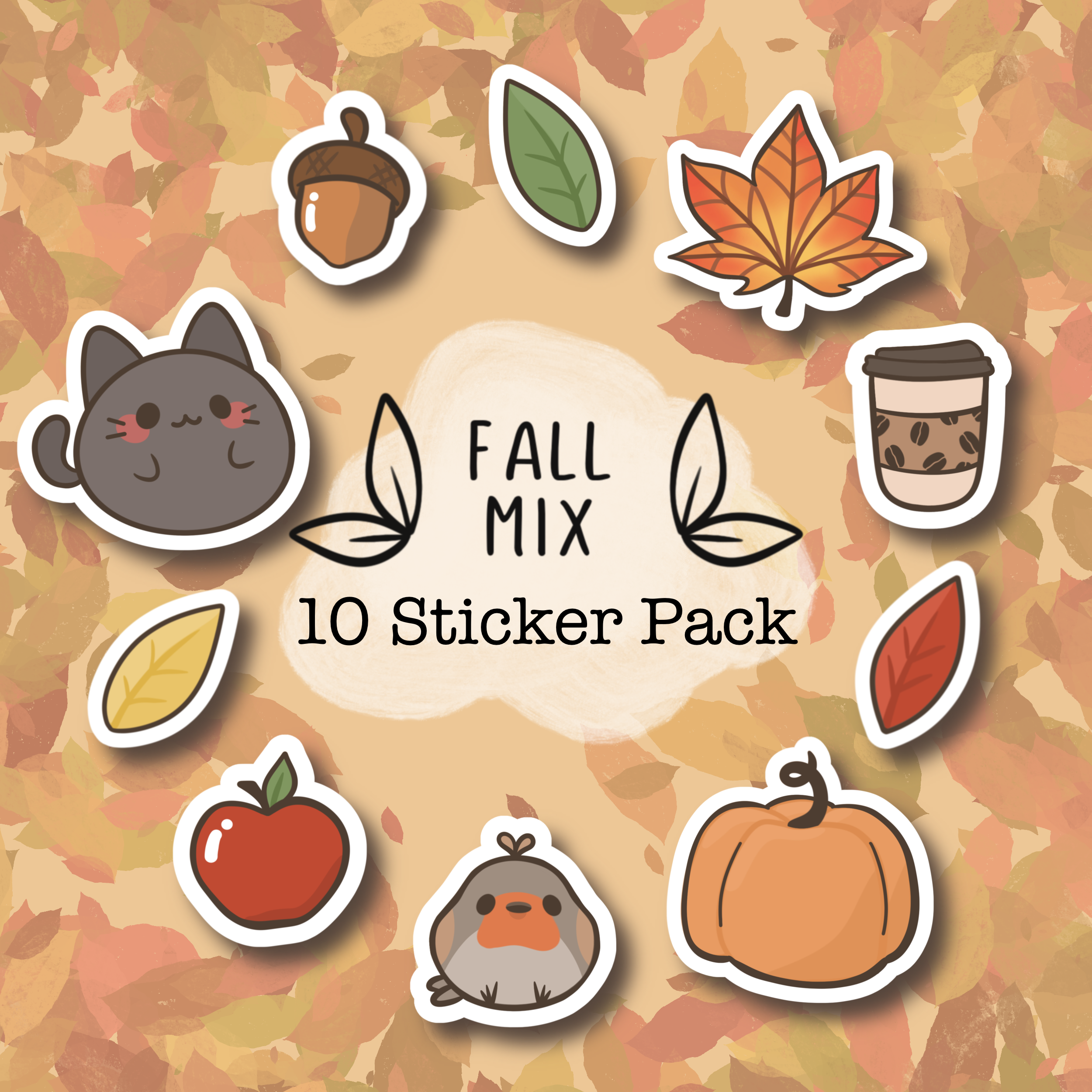 Fall Mix Set of 10 Mini Stickers (Black Cat, English Robin) – Cimmabun