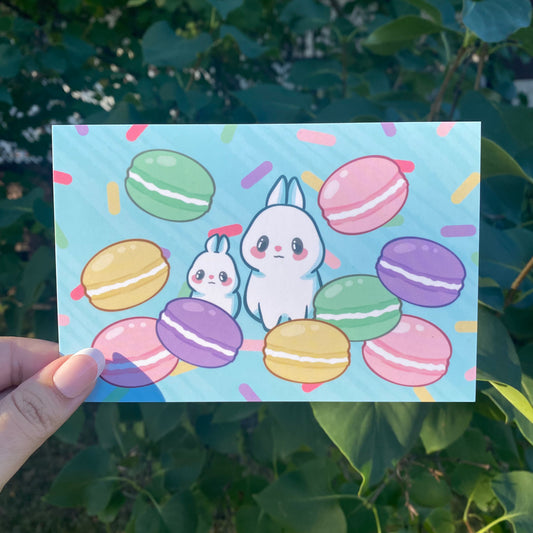 Macaron Bunnies Cute 4x6 Art Print