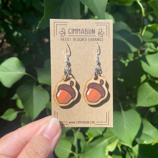 Acorn Earrings (Synthetic Wood, Lightweight, Sensitive Skin Friendly)