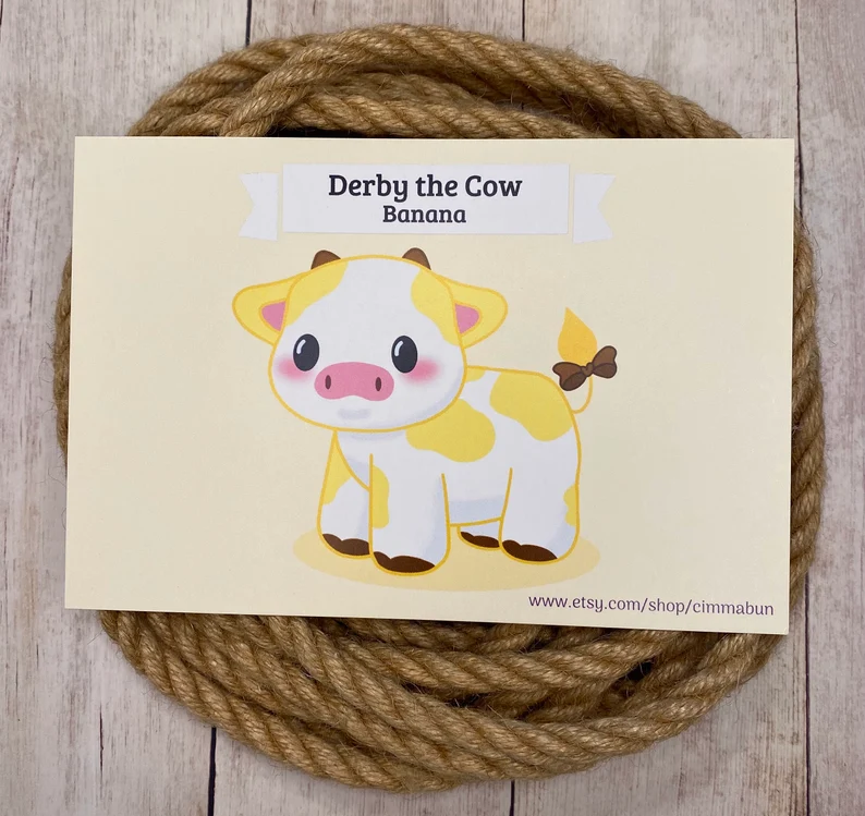 Banana Derby the Cow Cute 4x6 Art Print