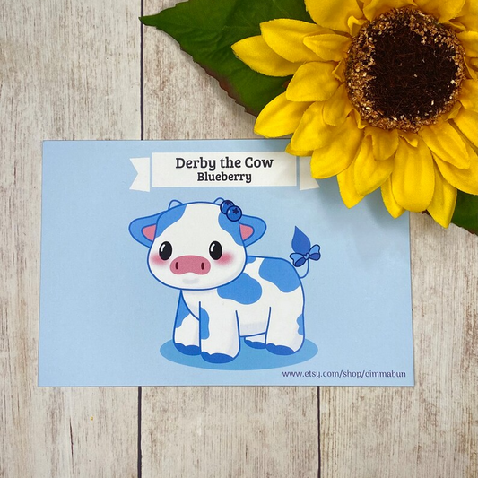 Blueberry Derby the Cow Cute 4x6 Art Print