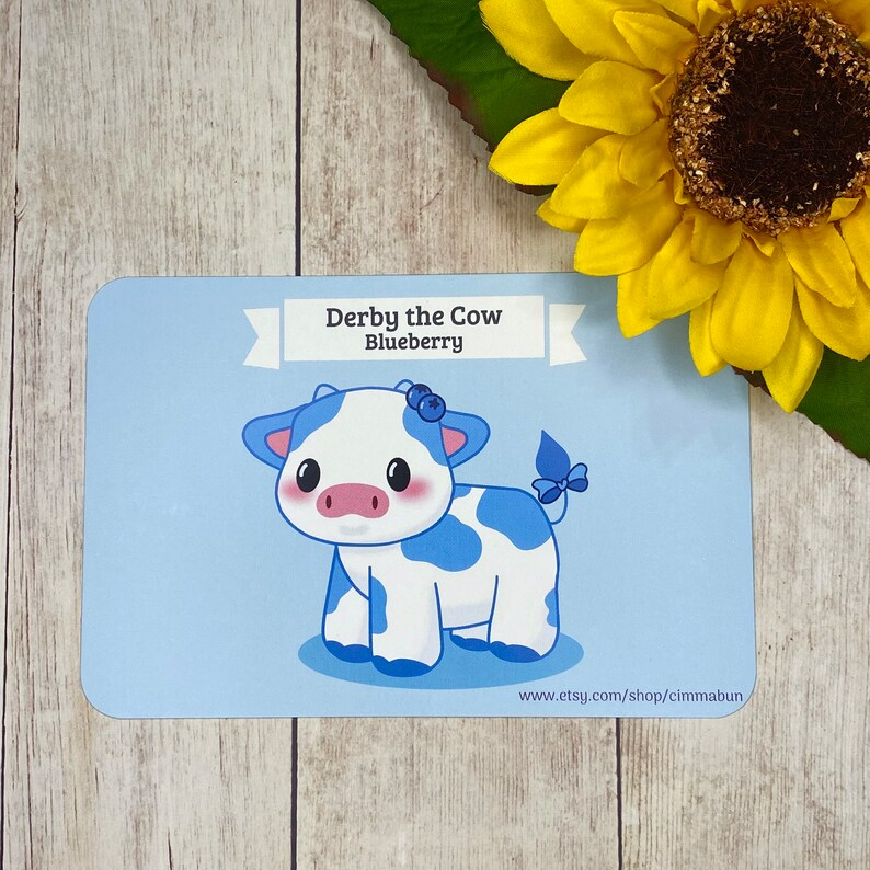 Blueberry Derby the Cow Cute 4x6 Art Print