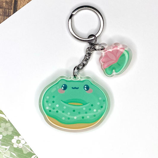 Donut Frog Cute Acrylic Keychain with Lily Pad Charm