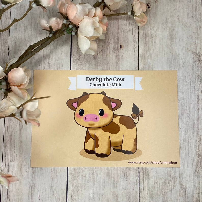 Chocolate Milk Derby the Cow Cute 4x6 Art Print