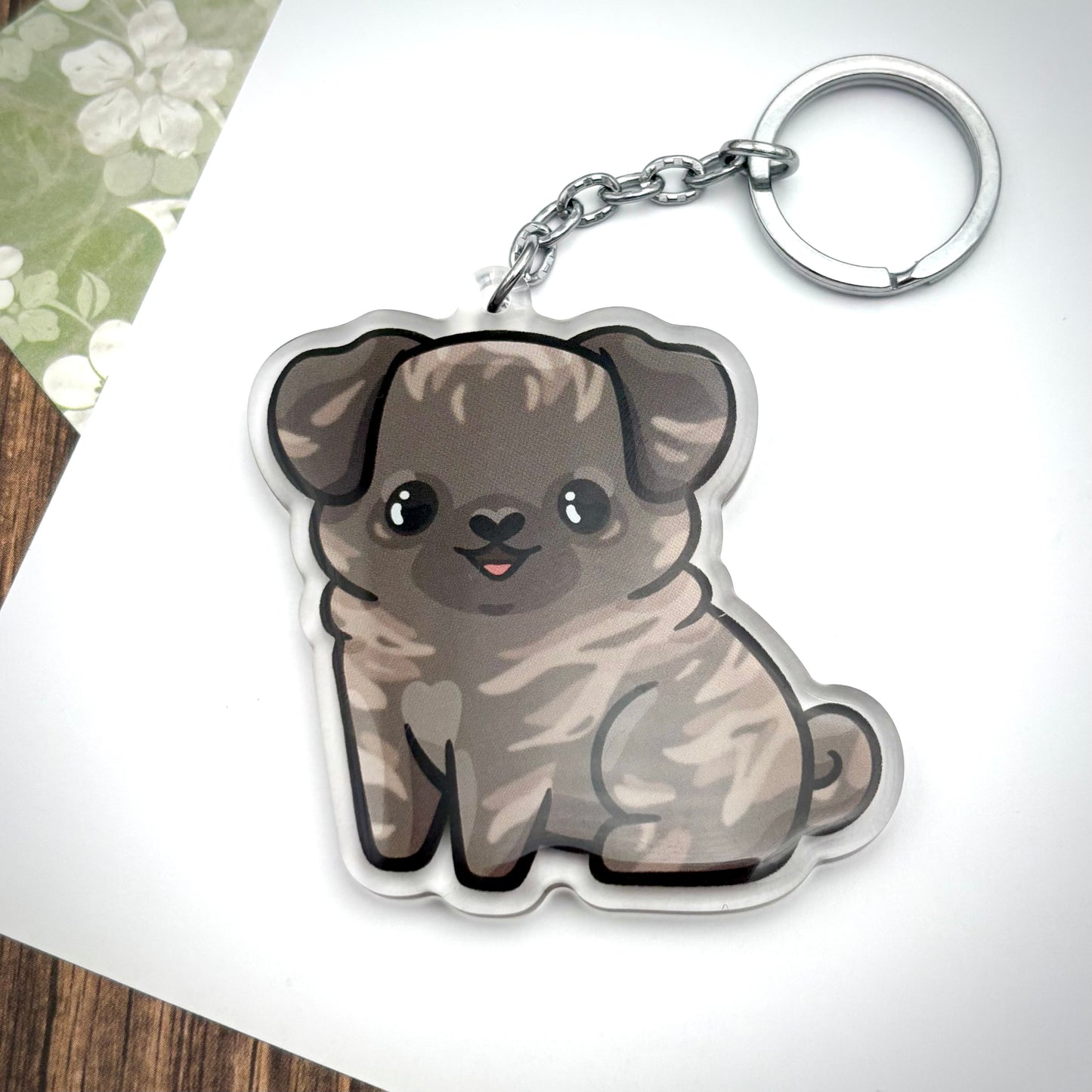 Pug Dog Cute Acrylic Keychain || Colors: White, Fawn, Apricot, Merle / Brindle, Black