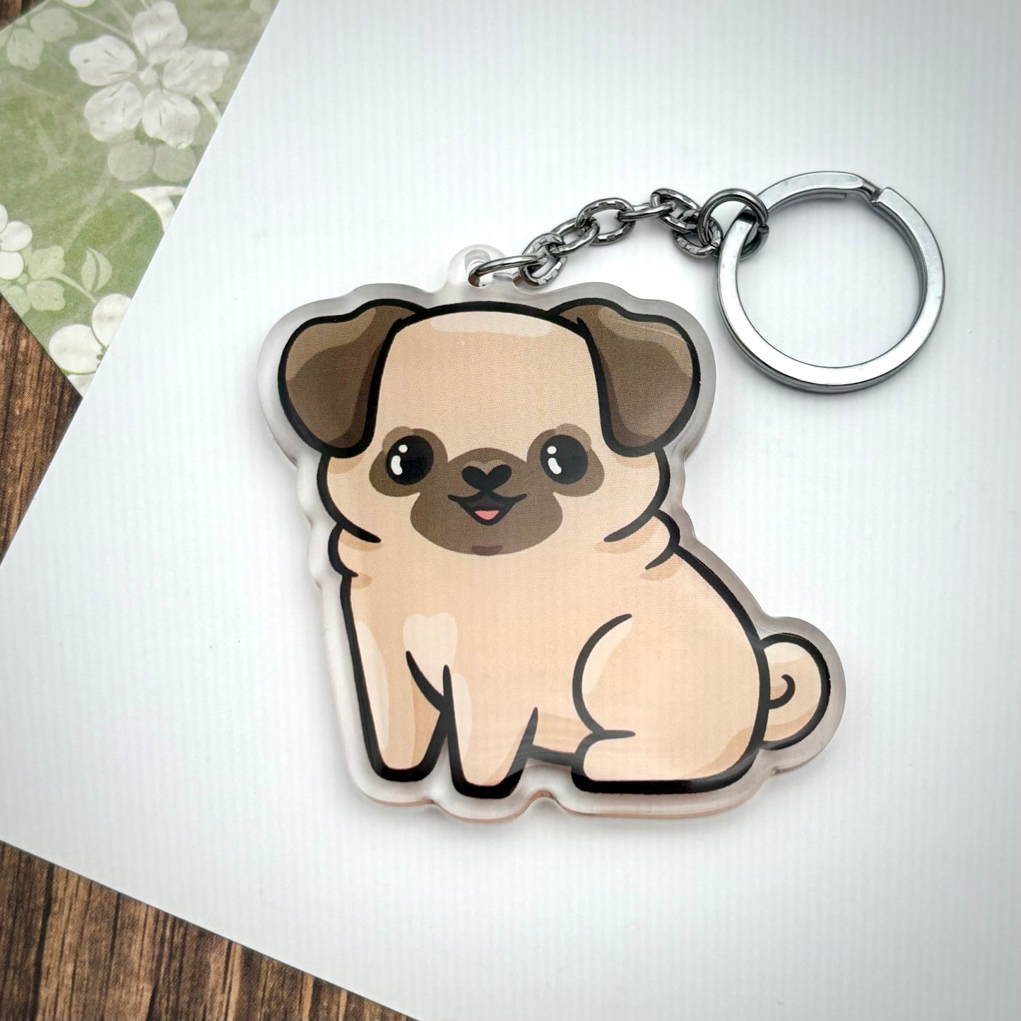 Pug Dog Cute Acrylic Keychain || Colors: White, Fawn, Apricot, Merle / Brindle, Black
