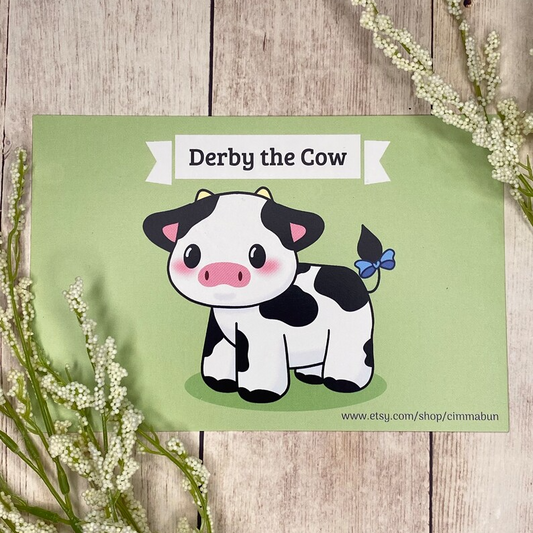 Derby the Cow Cute 4x6 Art Print