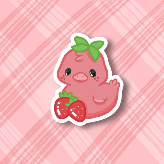 Strawberry Duck Cute 3" Vinyl Sticker