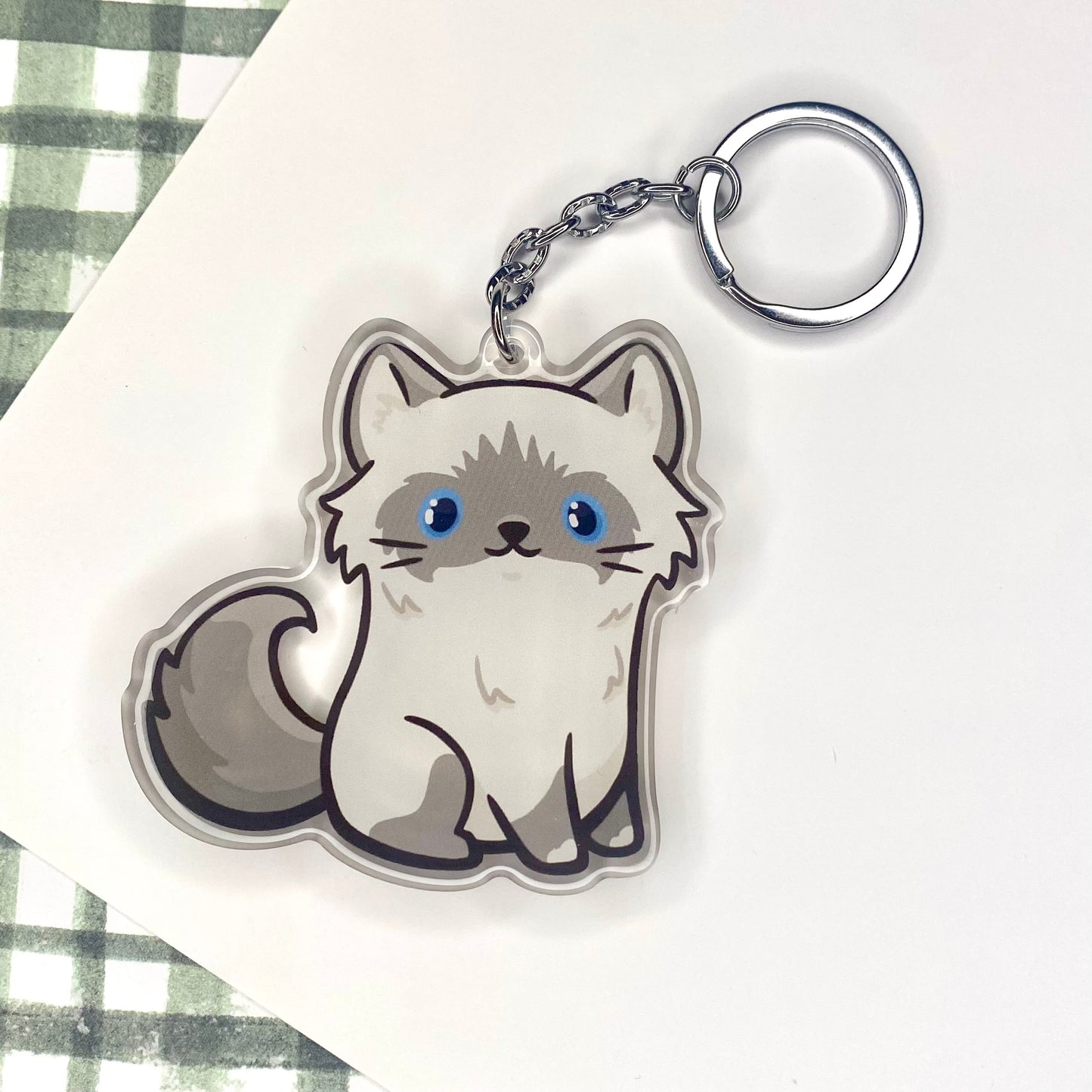 Long Hair Cat Cute Acrylic Keychains || Black, White, Blue Ragdoll, Flamepoint, Gray and White