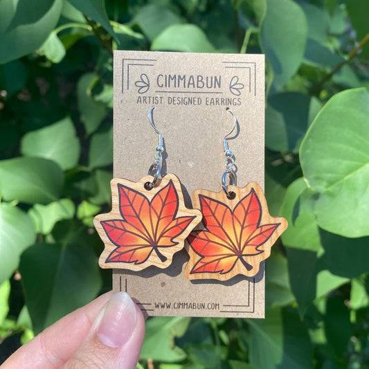 Fall Leaves Earrings (Synthetic Wood, Lightweight, Sensitive Skin Friendly)