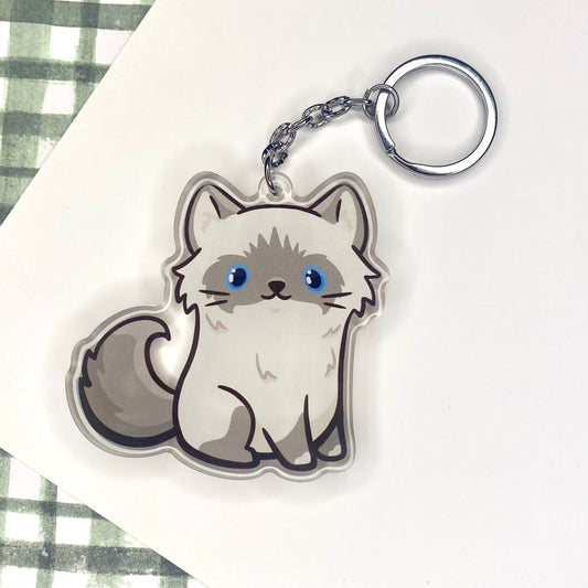 Blue Ragdoll Seal Point Cat (Long Haired) Cute Acrylic Keychain