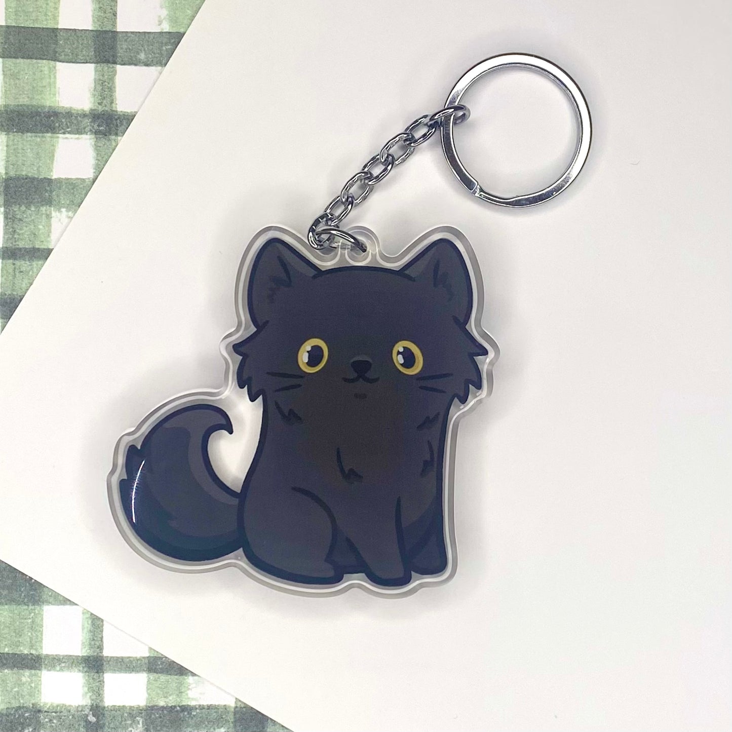 Black Cat (Long Haired) Cute Acrylic Keychain