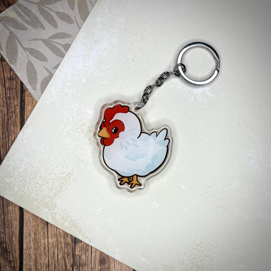 White Chicken Cute Acrylic Keychain