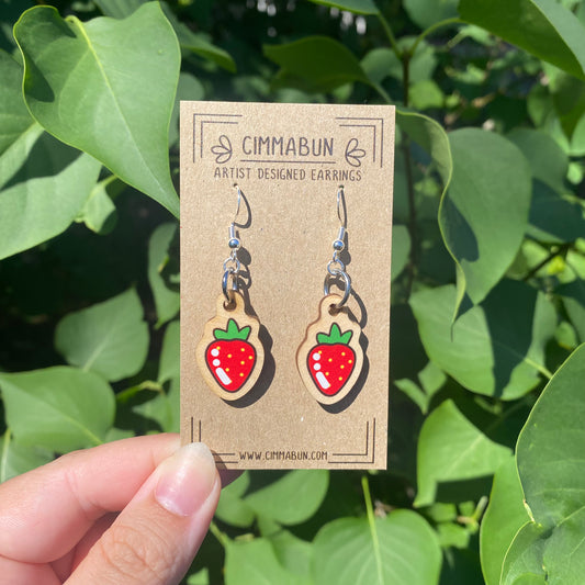 Strawberry Earrings (Synthetic Wood, Lightweight, Sensitive Skin Friendly)