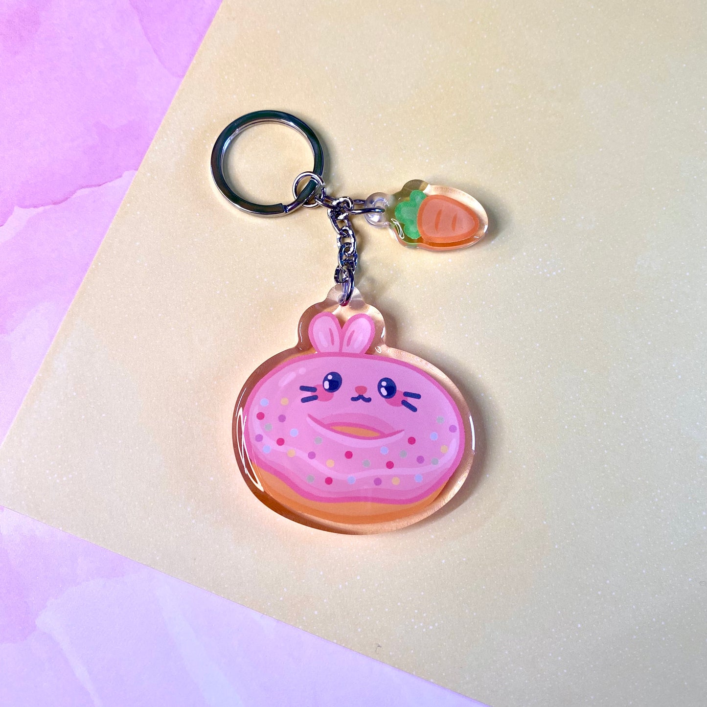 Donut Bunny Cute Acrylic Keychain with Carrot Charm