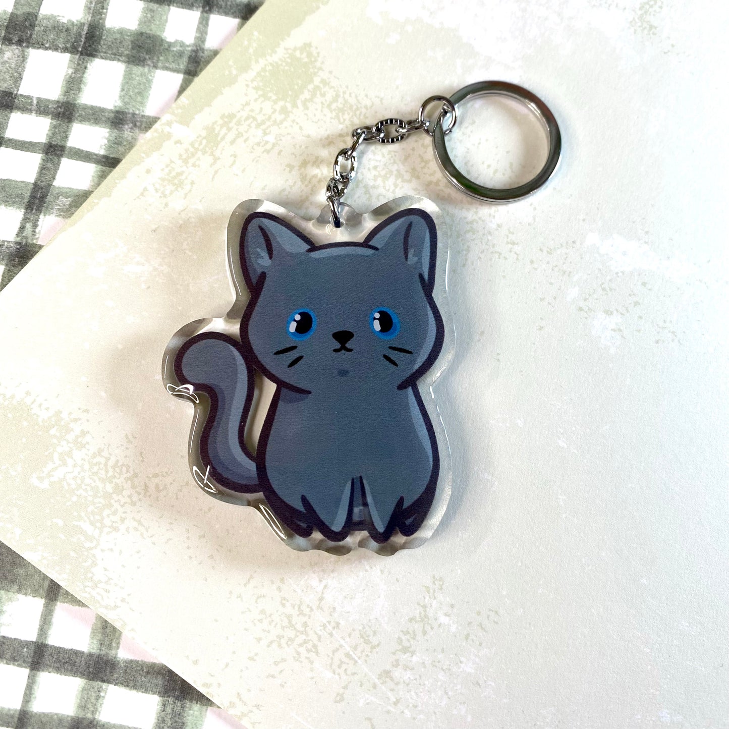 Russian Blue Gray Cat Cute Acrylic Keychain