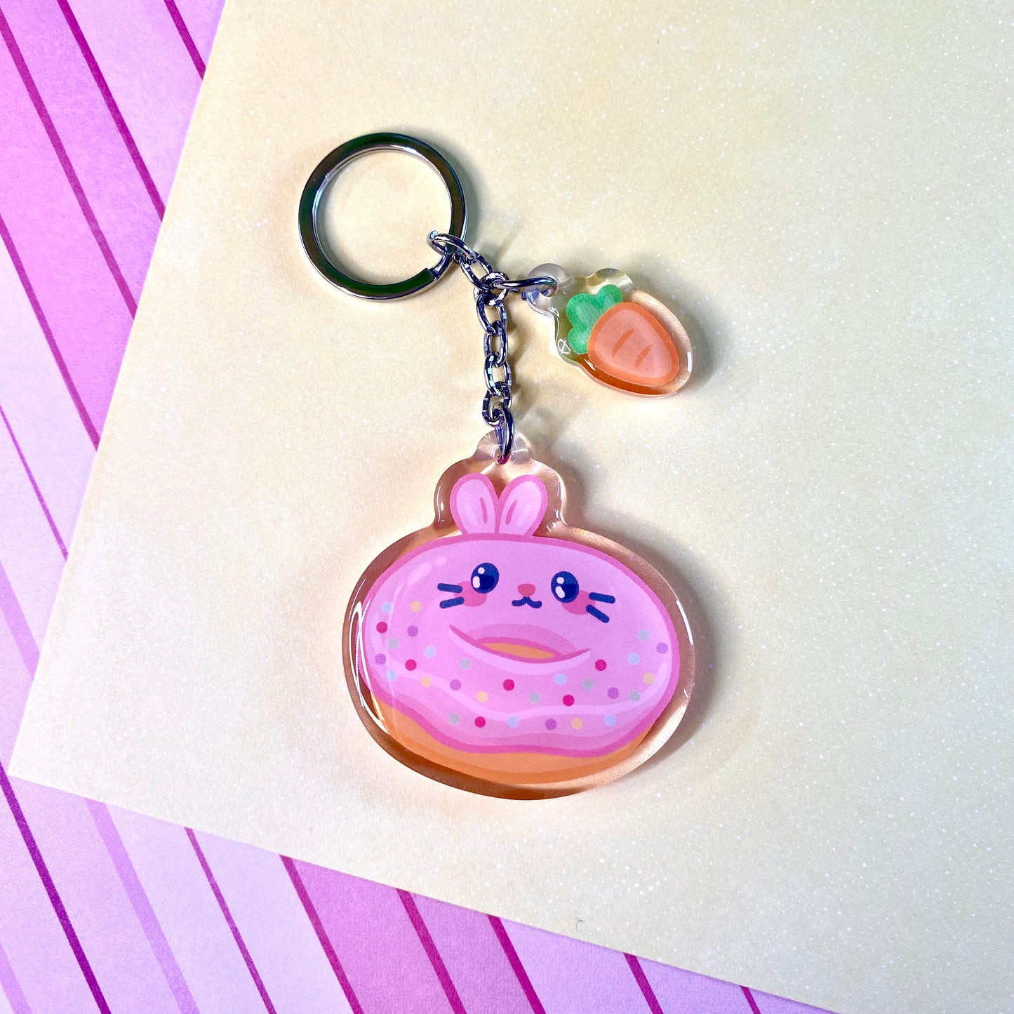 Donut Bunny Cute Acrylic Keychain with Carrot Charm